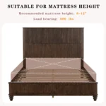 Goldoma modern queen platform bed with tall upholstered headboard in chenille fabric, solid rubberwood construction