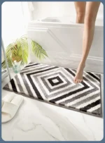 Simple Geometric Bathroom Non-slip Mat Microfiber Flocking Bath Mat Thick Plush Bathroom Rug Absorbent Non-slip Foot Mat