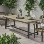 Outdoor Acacia Wood Dining Table with Grey Rustic Metal Finish – styled in a modern Rectangular Dining Tables setting
