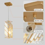 US Stock Free Shipping Modern Hanging Fixtures Golden Crystal Mini Chandeliers Pendant Light for Kitchen Island Dining Room