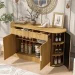 Modern Eco-Friendly Durable Storage Cabinet-2 Doors & 2 Drawers Stripe MDF Sideboard with Handles Curved Side Door - Image 7