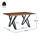 Walnut MDF dining table with black metal legs in an indoor dining room setting