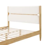 Adjustable queen bed frame with fleece upholstered headboard and solid wood construction in modern bedroom setting