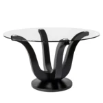 51-inch Clear & Black Glass Pedestal Dining Table with Solid Wood Base – side view