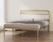 Goldoma Queen Platform Bed Frame with Upholstered Headboard - Beige and Gold
