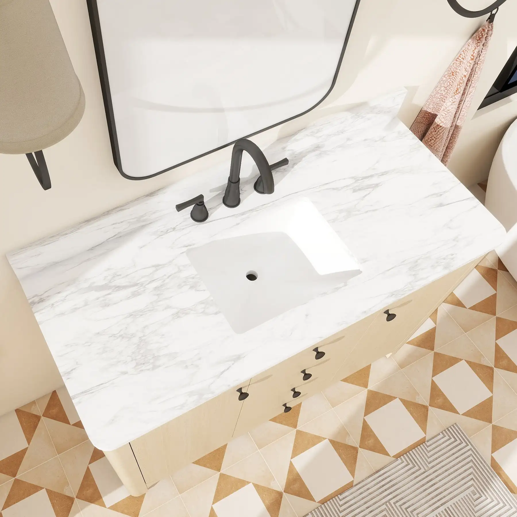 US Local Stock Free Shipping Pre Assembled Classic Elegance Curved Design Freestanding 48 Inch Bathroom Vanity Cabinet with Sink