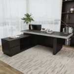 Free Shipping US Warehouse in Stock 78" Executive Desk with Drawers - L Shaped Desk Black Executive Office Desks with LED