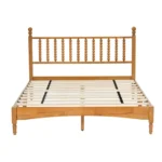 Queen size wood bed frame with headboard in rustic oak finish