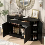 Modern Eco-Friendly Durable Storage Cabinet-2 Doors & 2 Drawers Stripe MDF Sideboard with Handles Curved Side Door - Image 9