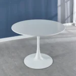 White Tulip Mid-Century Round Pedestal Dining Table with MDF top and white finish - modern tulip dining table for living room