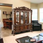 HMS Cherry Oak Wood Poly Resin Glass Hutch Buffet 19" X 74" X 89" Elegant Display & China Cabinets