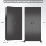 Optional Wheels Metal Lockable File Cabinet 2-Door 4-Adjustable Shelves for Home Office School-Black FCJ Storage Tool Cabinets - Image 2