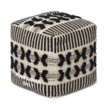 boho pouf ottoman cover handwoven cotton black natural textured floor cushion