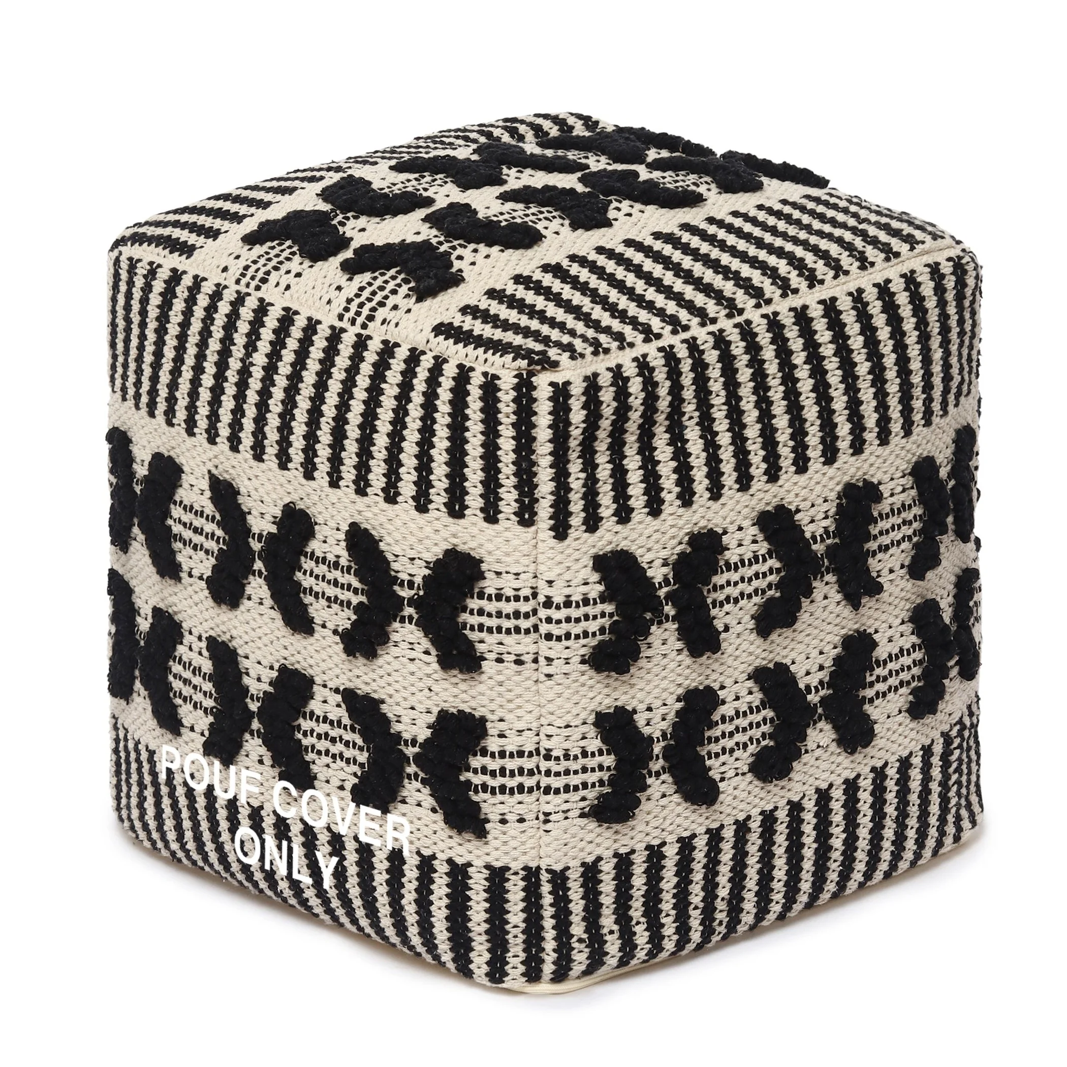 H6ef6b8c000ac45279f915f60c42d3f78X.webp boho pouf ottoman cover handwoven cotton black natural textured floor cushion