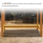 Goldoma aluminum outdoor bar table with wood grain finish on patio