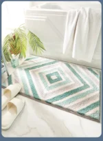 Simple Geometric Bathroom Non-slip Mat Microfiber Flocking Bath Mat Thick Plush Bathroom Rug Absorbent Non-slip Foot Mat