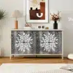 Modern Rustic Sideboard Buffet Cabinet with 4 Doors & Adjustable Shelves Practical Storage Solution for Living Spaces