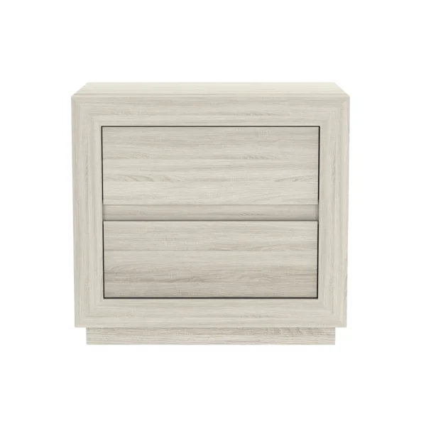 Whitewashed Oak Nightstand with Two Drawers - Modern Minimalist Bedroom Furniture