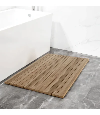 HMS High Quality 20" Square Natural Teak Shower Mat Anti-Slip Modern Design Bamboo Bath Mat High Water for Bathroom Use