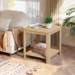 Wood nightstand with storage shelf - square end tables set of 2 for living room or bedroom
