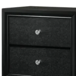 Modern black wooden nightstand with two drawers and crystal pulls