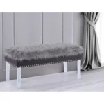 Faux fur storage bench with clear acrylic frame in gray – Goldoma modern entryway bench with hidden storage compartment