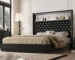Elegant velvet tufted queen bed with storage drawers, USB ports, and night light in a modern bedroom setting