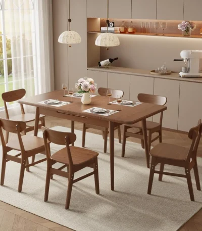 Solid walnut extendable dining table - mid-century modern oval table seats 4-8, seamless extension mechanism