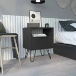 Modern single drawer nightstand with hairpin legs in black wengue finish