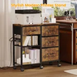 Hot Sale Brown Wood Grain Print 4-Drawer Mobile File Cabinet Open Storage Shelf Rolling Printer Stand Fitted for A4 Letter