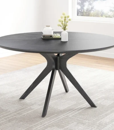 Solid walnut round dining table for 6 with antique intersecting pedestal base – Goldoma