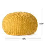 Goldoma Handcrafted Knitted Cotton Round Pouf – Yellow, 30-Inch Floor Ottoman for Living Room Decor – styled in a modern