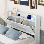 Goldoma twin storage bed with trundle, drawers, and built-in outlets in a modern bedroom