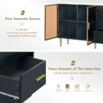 Modern Solid Wood Sideboard Buffet Cabinet Marble Sticker Tabletop Amber-yellow Tempered Glass Doors Living Room Dining Storage - Image 16