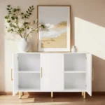 3-Door Large Storage Modern Eco-Friendly Sideboard with Gold Handles for Kitchen Dining Living Rooms-White Buffet Cabinet - Image 13