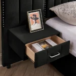 Goldoma Modern Adjustable King Size Upholstered Bed Frame with Velvet Fabric Vertical Stripe Design – angled view