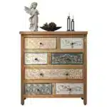 Vintage Wooden Accent Chest with 6 Drawers - Rustic Multicolor Carved Storage Dresser – base detail
