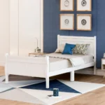 Goldoma solid wood twin sleigh bed frame with hollow-carved headboard and footboard