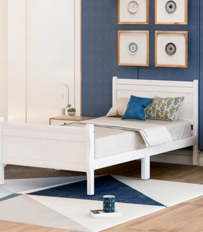 Goldoma solid wood twin sleigh bed frame with hollow-carved headboard and footboard