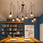 Vintage Industrial Multi-Arms Spider Pendant Lamp Black Metal Creative Ceiling Chandelier with Wire Hanging Light for