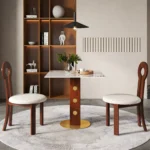 Modern sintered stone square dining table for 4 by Goldoma, white top with metal legs in dining room