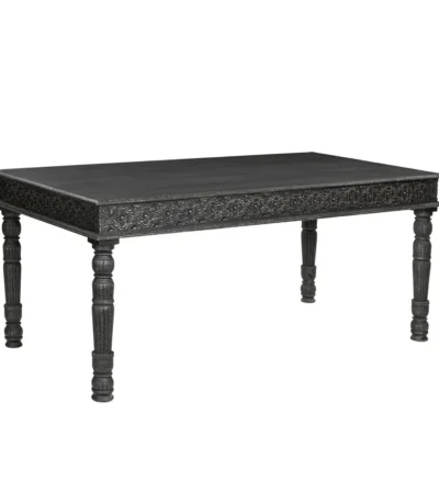 72 inch black solid wood dining table with marble design in a modern dining room