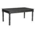 Modern black solid wood dining table with marble design in a stylish dining room