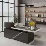 Free Shipping US Warehouse in Stock 78" Executive Desk with Drawers - L Shaped Desk Black Executive Office Desks with LED