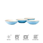 Elegant stoneware dinner set for 4 with embossed pattern on a wooden table