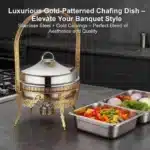 7L/7.4Qt Stainless Steel Buffet Warmer, 42cm/16.5in, 3-Color Carved Chafing Dish with Heating Stove – close-up detail