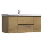 Goldoma 1500mm bathroom vanity, Andean oak texture, white countertop, floating installation, US warehouse stock.