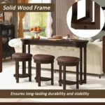 Modern bar table set with 3 PU upholstered stools in a contemporary dining room