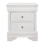 White nightstand with drawers featuring faux alligator embossed drawer fronts