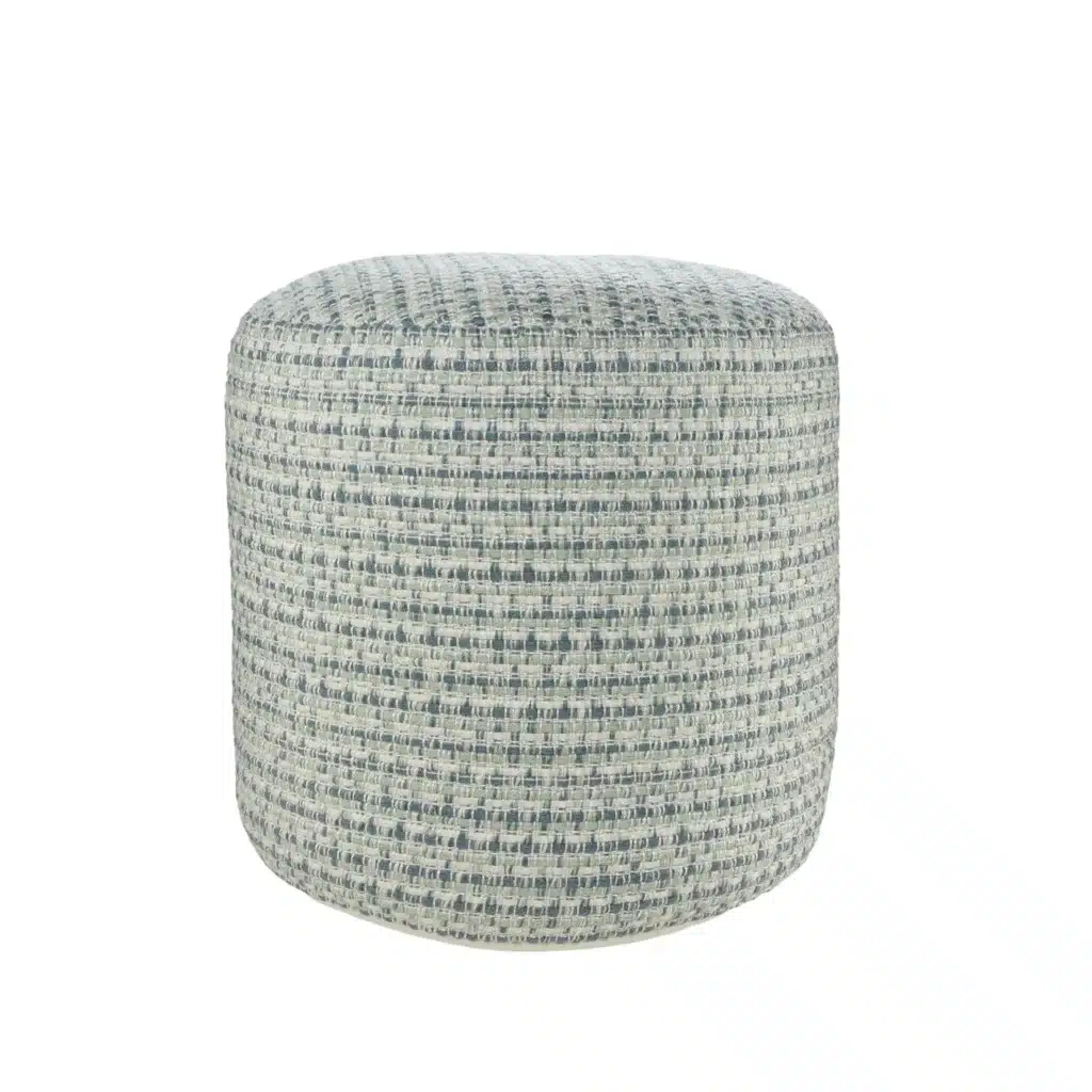 Goldoma 20" Blue Polyester Round Geometric Pouf Ottoman - Indoor Outdoor Stool – side view